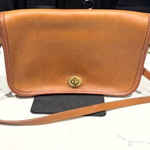 Coach 1980’s Cognac Leather Penny Pocket Crossbody  Bag